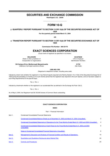 Miniature Exact Sciences 10-Q Rapport trimestriel  