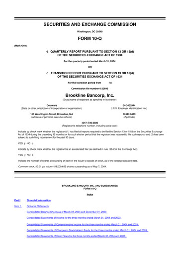 Thumbnail Brookline Bancorp 10-Q Quarterly Report FY 