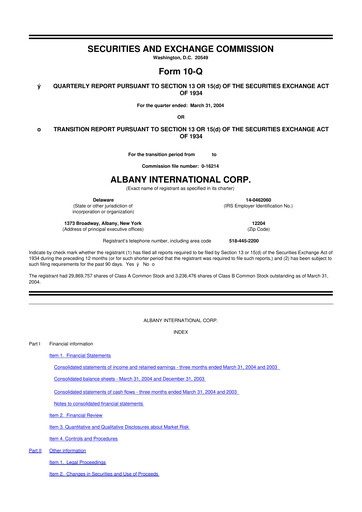 Thumbnail Albany International
 10-Q Quarterly Report FY 