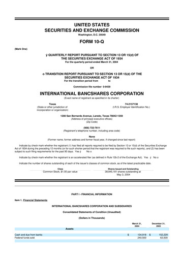 Thumbnail International Bancshares Corp 10-Q Quarterly Report FY 