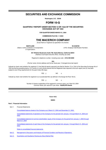 Thumbnail Macerich 10-Q Quarterly Report FY 