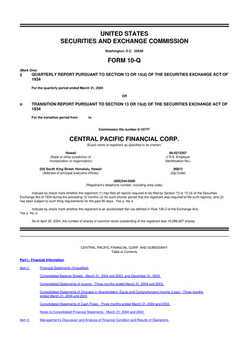 Thumbnail Central Pacific Financial 10-Q Quarterly Report FY 