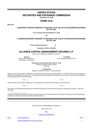 Thumbnail AllianceBernstein 10-Q Quarterly Report FY 