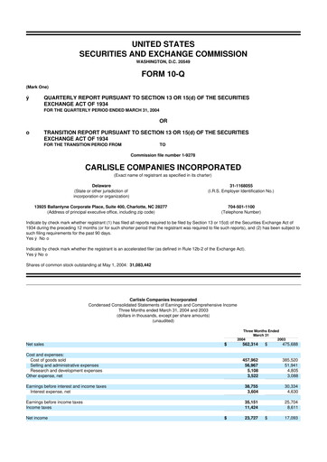 Thumbnail Carlisle Companies
 10-Q Quarterly Report FY 