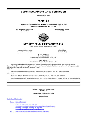 Thumbnail Nature's Sunshine Products 10-Q Quarterly Report FY 