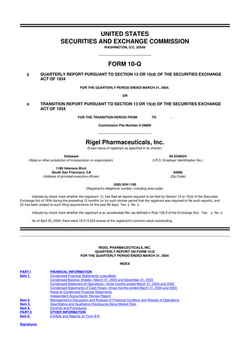 Thumbnail Rigel Pharmaceuticals 10-Q Quarterly Report FY 