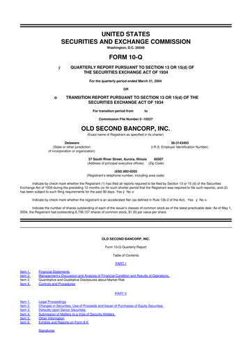 Thumbnail Old Second Bancorp 10-Q Quarterly Report FY 