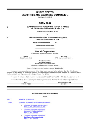Thumbnail Hexcel
 10-Q Quarterly Report FY 