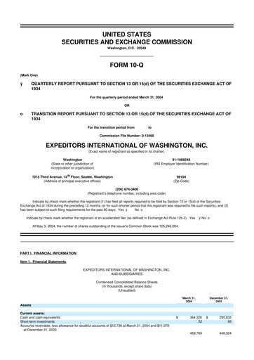 Thumbnail Expeditors International 10-Q Quarterly Report FY 