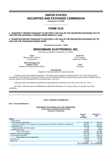 Thumbnail Benchmark Electronics
 10-Q Quarterly Report FY 