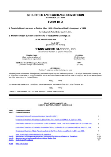 Thumbnail Penns Woods Bancorp 10-Q Quarterly Report FY 