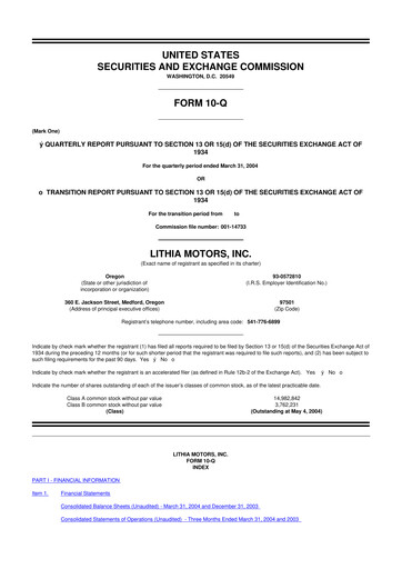 Vorschaubild Lithia Motors 10-Q Quartalsbericht  