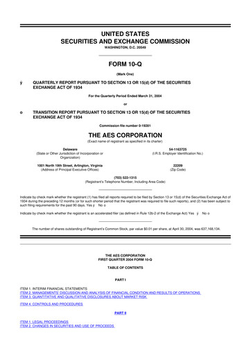 Miniature AES 10-Q Rapport trimestriel  