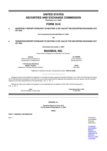 Thumbnail Maximus 10-Q Quarterly Report FY 