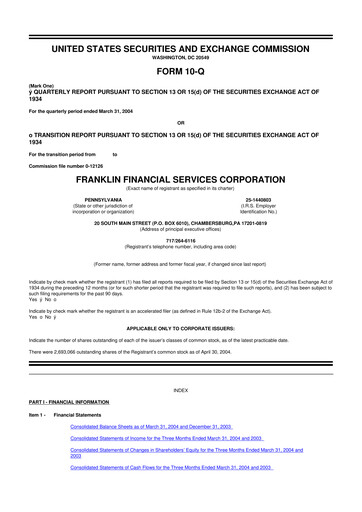 Thumbnail Franklin Financial Services Corporation 10-Q Quarterly Report FY 
