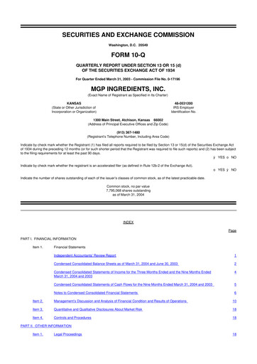 Thumbnail MGP Ingredients 10-Q Quarterly Report FY 
