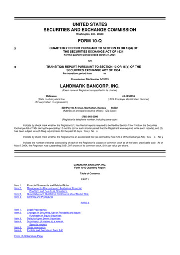 Miniature Landmark Bancorp 10-Q Rapport trimestriel  