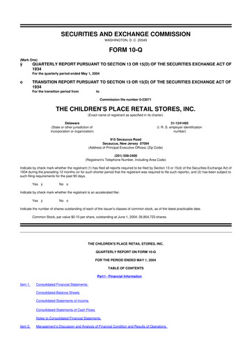Thumbnail The Children's Place
 10-Q Quarterly Report FY 