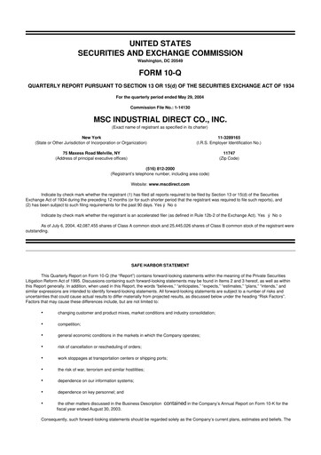 Thumbnail MSC Industrial Direct 10-Q Quarterly Report FY 