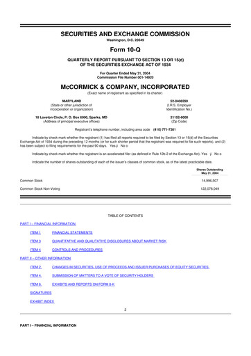 Thumbnail McCormick & Company
 10-Q Quarterly Report FY 
