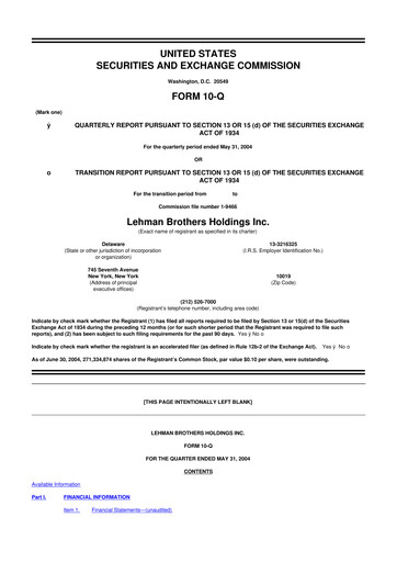 Thumbnail Lehman Brothers 10-Q Quarterly Report FY 