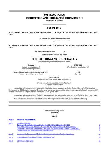 Thumbnail Jetblue Airways
 10-Q Quarterly Report FY 