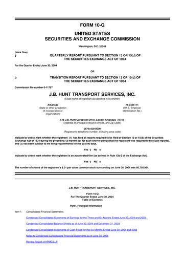 Thumbnail J. B. Hunt
 10-Q Quarterly Report FY 