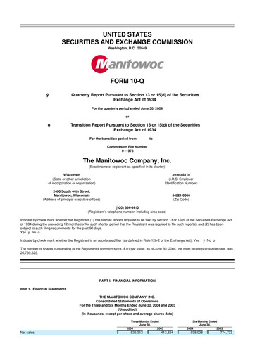 Vorschaubild The Manitowoc Company
 10-Q Quartalsbericht  