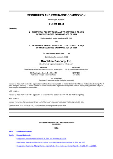 Thumbnail Brookline Bancorp 10-Q Quarterly Report FY 