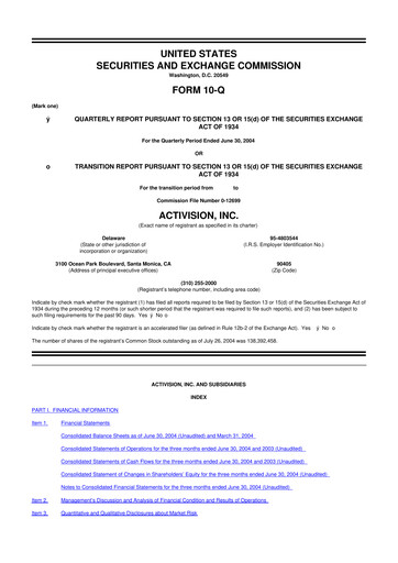 Thumbnail Activision Blizzard 10-Q Quarterly Report FY 