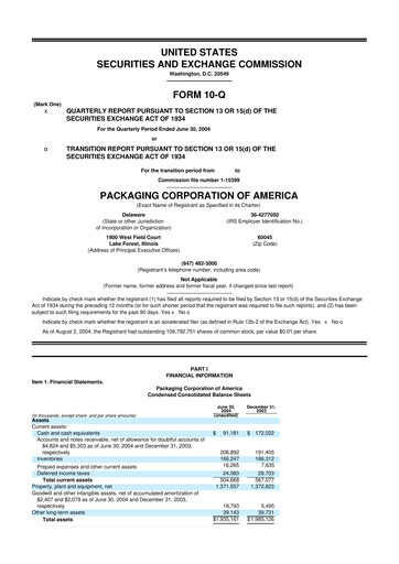 Vorschaubild Packaging Corporation of America
 10-Q Quartalsbericht  