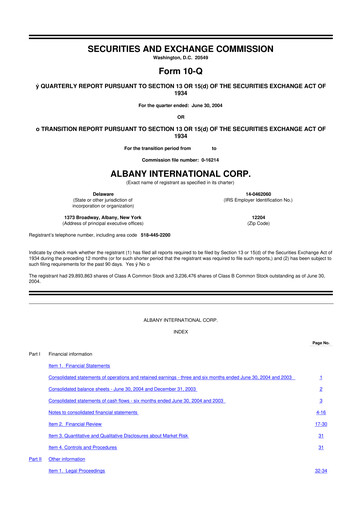 Thumbnail Albany International
 10-Q Quarterly Report FY 