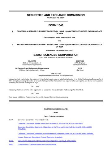 Miniature Exact Sciences 10-Q Rapport trimestriel  