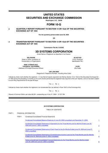 Thumbnail 3D Systems 10-Q Quarterly Report FY 