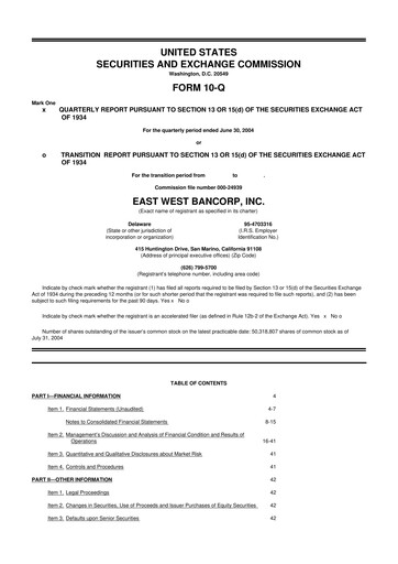 Vorschaubild East West Bancorp
 10-Q Quartalsbericht  