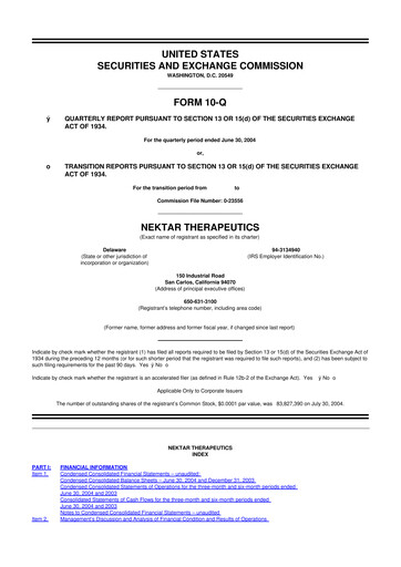 Thumbnail Nektar Therapeutics
 10-Q Quarterly Report FY 