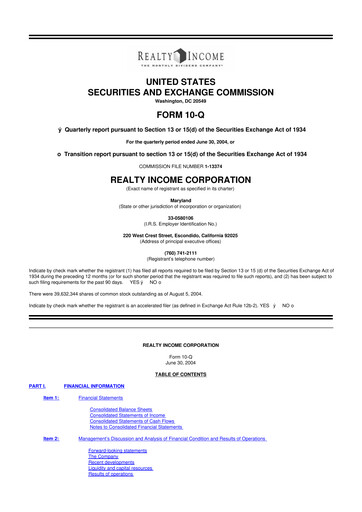 Vorschaubild Realty Income 10-Q Quartalsbericht  