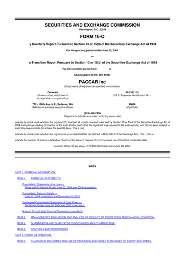 Thumbnail Paccar 10-Q Quarterly Report FY 