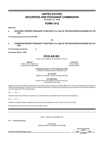 Miniature Ecolab 10-Q Rapport trimestriel  