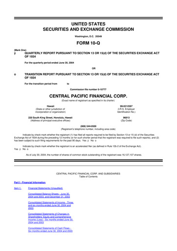 Thumbnail Central Pacific Financial 10-Q Quarterly Report FY 