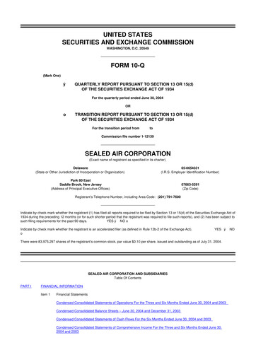 Thumbnail Sealed Air
 10-Q Quarterly Report FY 