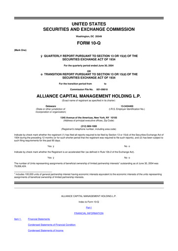 Thumbnail AllianceBernstein 10-Q Quarterly Report FY 