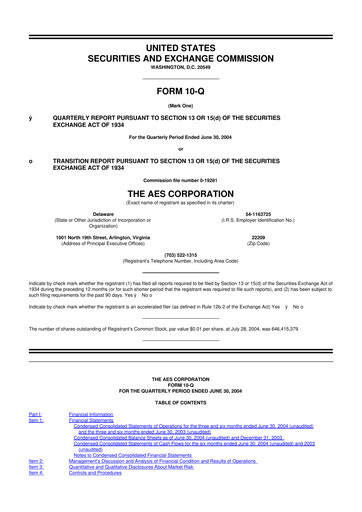 Miniature AES 10-Q Rapport trimestriel  