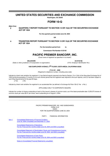 Thumbnail Pacific Premier Bancorp
 10-Q Quarterly Report FY 