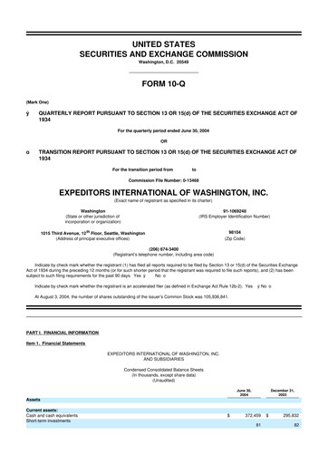 Thumbnail Expeditors International 10-Q Quarterly Report FY 