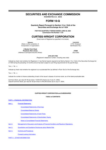 Miniature Curtiss-Wright
 10-Q Rapport trimestriel  