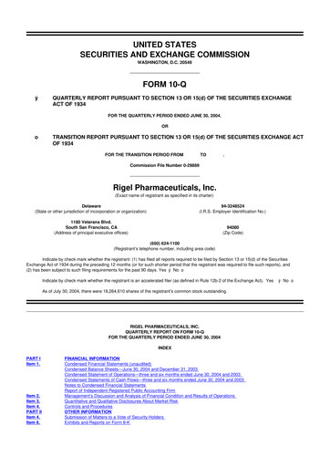 Thumbnail Rigel Pharmaceuticals 10-Q Quarterly Report FY 