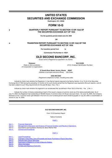 Thumbnail Old Second Bancorp 10-Q Quarterly Report FY 