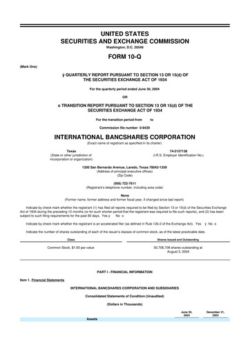 Thumbnail International Bancshares Corp 10-Q Quarterly Report FY 