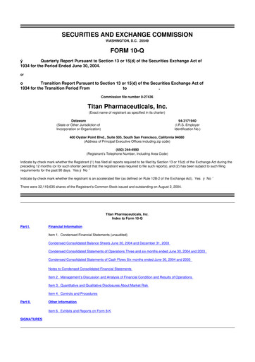 Thumbnail Titan Pharmaceuticals
 10-Q Quarterly Report FY 